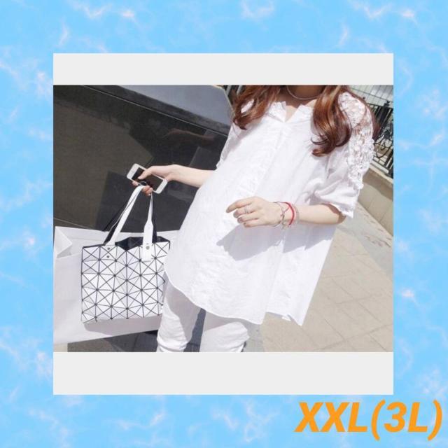袖レーストップス チュニック レディース XXL 3L ホワイト < 女性ファッション  袖レーストップス チュニック レディース XXL 3L ホワイト  < 女性ファッションの