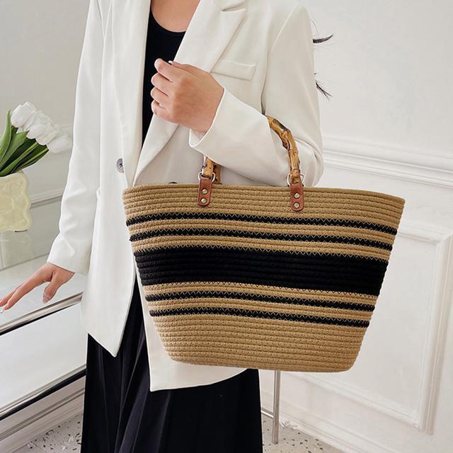 送料無料 新品 かごバッグ 大容量トートバッグ配色カバン < 女性ファッション  送料無料 新品 かごバッグ 大容量トートバッグ配色カバン < 女性ファッションの