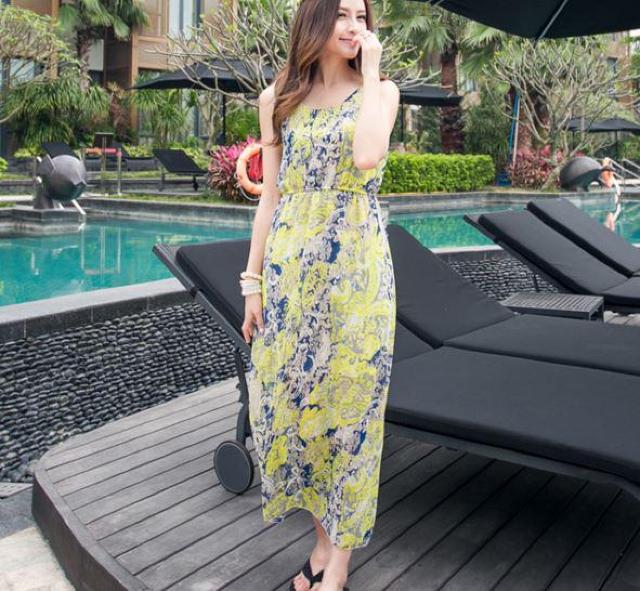 レディース ロング丈 シフォン ワンピース フリーサイズ イエロー×ネイビー < 女性ファッション  レディース ロング丈 シフォン ワンピース フリーサイズ イエロー×ネイビー  < 女性ファッションの