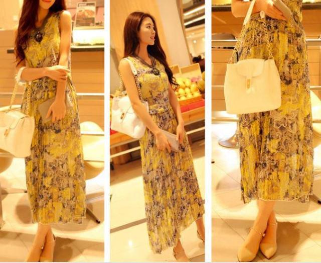 レディース ロング丈 シフォン ワンピース フリーサイズ イエロー×ネイビー < 女性ファッション  レディース ロング丈 シフォン ワンピース フリーサイズ イエロー×ネイビー < 女性ファッションの