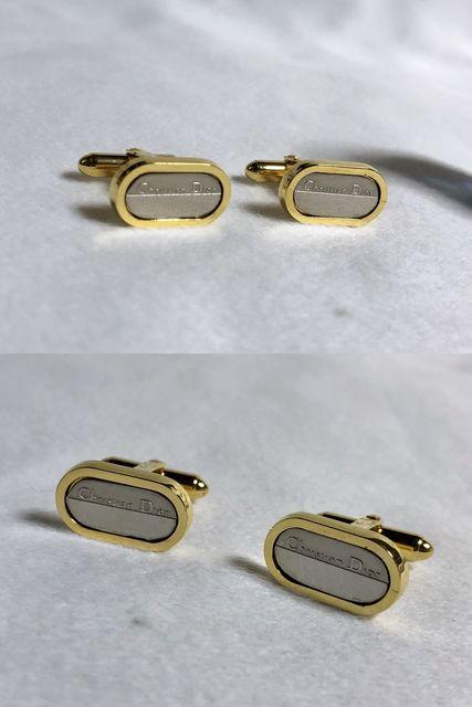 正規 ディオール Christian Diorロゴ文字オーバルカフス 金×銀カフリンクス ボタン < ブランド  正規 ディオール Christian Diorロゴ文字オーバルカフス 金×銀カフリンクス ボタン < ブランドの