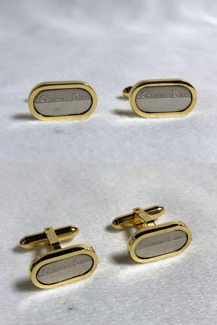 正規 ディオール Christian Diorロゴ文字オーバルカフス 金×銀カフリンクス ボタン < ブランド  正規 ディオール Christian Diorロゴ文字オーバルカフス 金×銀カフリンクス ボタン < ブランドの