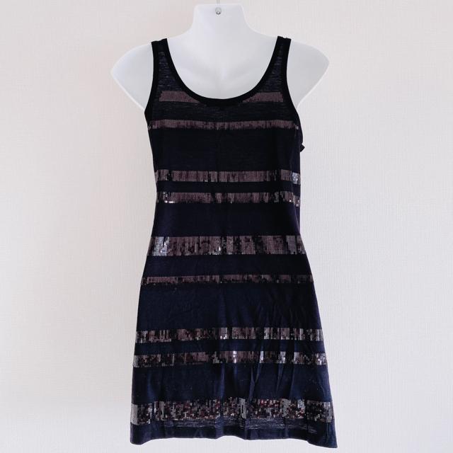 MercuryLuxブラック黒スパンコールボーダーチュニックワンピース < ブランド MercuryLuxブラック黒スパンコールボーダーチュニックワンピース < ブランドの