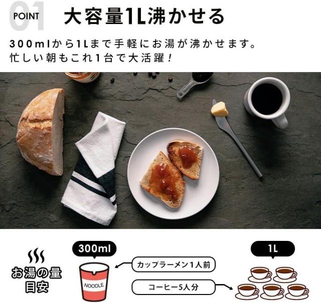 ヒロ・コーポレーション 中身が見やすい 電気ケトル 保証付き 空焚き防止機能付き 1.0L コンパクト グレー < 家電/AV  ヒロ・コーポレーション 中身が見やすい 電気ケトル 保証付き 空焚き防止機能付き 1.0L コンパクト グレー < 家電/AVの