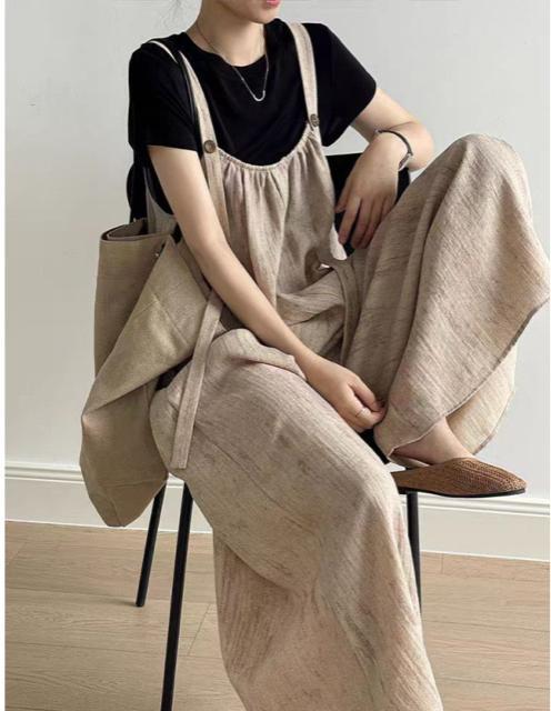 オーバーオール サロペット ロング紐 オールインワン  パンツ ベージュ系 大きいサイズ < 女性ファッション  オーバーオール サロペット ロング紐 オールインワン  パンツ ベージュ系 大きいサイズ < 女性ファッションの