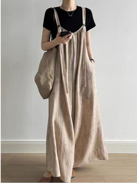 オーバーオール サロペット ロング紐 オールインワン  パンツ ベージュ系 大きいサイズ < 女性ファッション  オーバーオール サロペット ロング紐 オールインワン  パンツ ベージュ系 大きいサイズ < 女性ファッションの