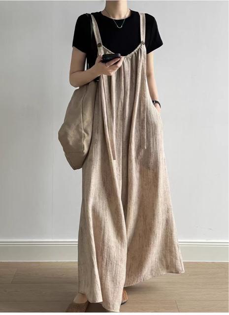 オーバーオール サロペット ロング紐 オールインワン  パンツ ベージュ系 大きいサイズ < 女性ファッション  オーバーオール サロペット ロング紐 オールインワン  パンツ ベージュ系 大きいサイズ < 女性ファッションの