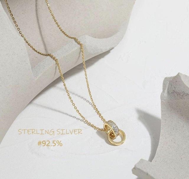 18金コーティング キュービックジルコニア ペンダント ダブルリング 人気 < 女性アクセサリー/時計 18金コーティング キュービックジルコニア ペンダント ダブルリング 人気 < 女性アクセサリー/時計の