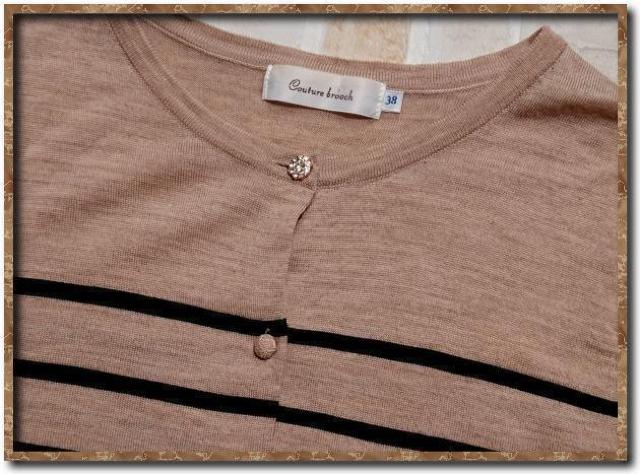 クチュールブローチ ボーダーニットカーディガン 薄茶×黒☆やや難 < ブランド  クチュールブローチ ボーダーニットカーディガン 薄茶×黒☆やや難 < ブランドの