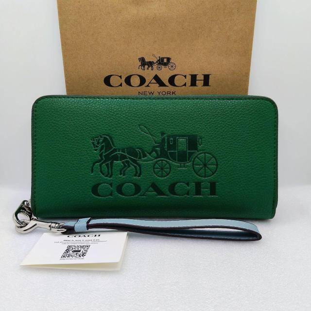 新品COACH ホース&キャリッジ アコーディオンジップアラウンドウォレット 長財布 グリーン < ブランド 新品COACH ホース&キャリッジ アコーディオンジップアラウンドウォレット 長財布 グリーン < ブランドの