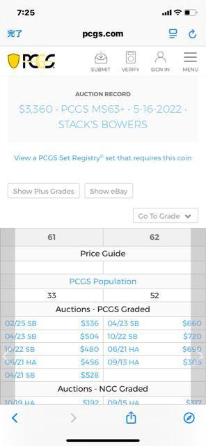 PCGS NCG �A���e�B�[�N�R�C���@��݁@�s�A�X�g�� �� �z�r�[�� 