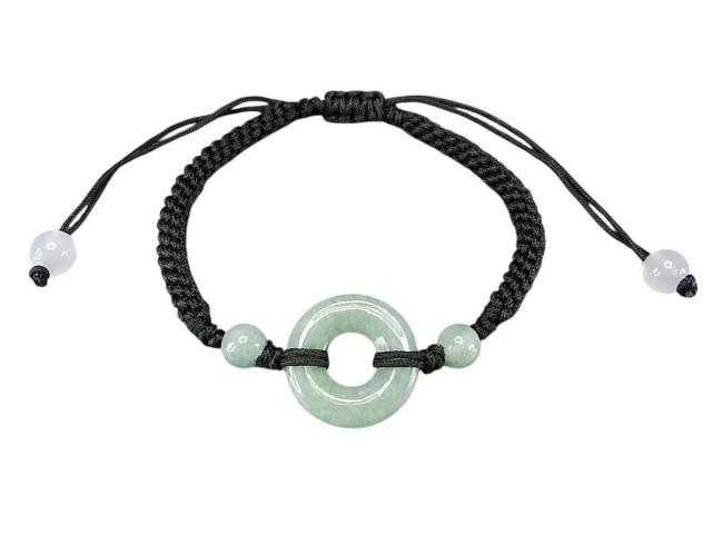 4A濃い目ひすい本翡翠丸リング形手編み黒い紐ブレスレットフリーサイズ黒 < 女性アクセサリー/時計  4A濃い目ひすい本翡翠丸リング形手編み黒い紐ブレスレットフリーサイズ黒  < 女性アクセサリー/時計の