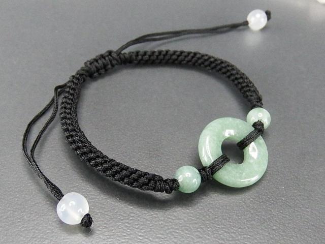 4A濃い目ひすい本翡翠丸リング形手編み黒い紐ブレスレットフリーサイズ黒 < 女性アクセサリー/時計  4A濃い目ひすい本翡翠丸リング形手編み黒い紐ブレスレットフリーサイズ黒 < 女性アクセサリー/時計の