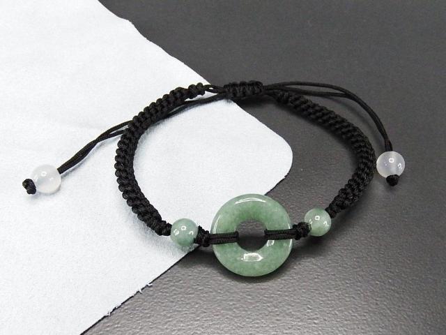 4A濃い目ひすい本翡翠丸リング形手編み黒い紐ブレスレットフリーサイズ黒 < 女性アクセサリー/時計  4A濃い目ひすい本翡翠丸リング形手編み黒い紐ブレスレットフリーサイズ黒 < 女性アクセサリー/時計の