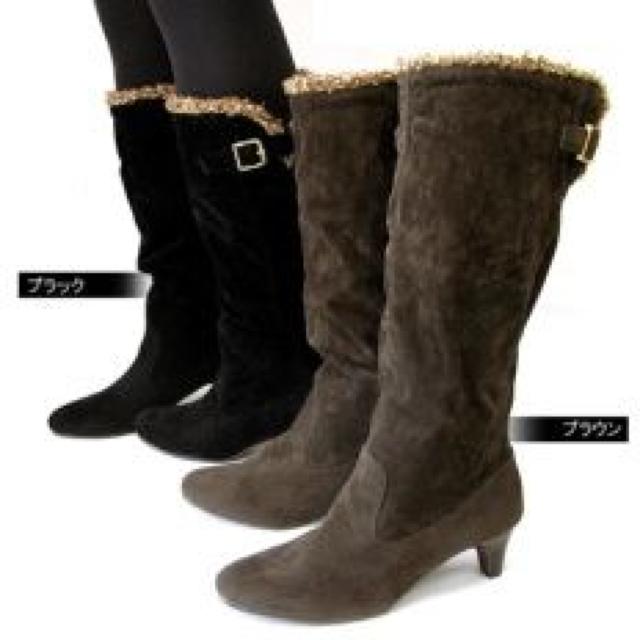 暖かい♪モコモコ 折り返しで2way スエード バックルベルト ボアロングブーツ ブラウン < 女性ファッション 暖かい♪モコモコ 折り返しで2way スエード バックルベルト ボアロングブーツ ブラウン < 女性ファッションの