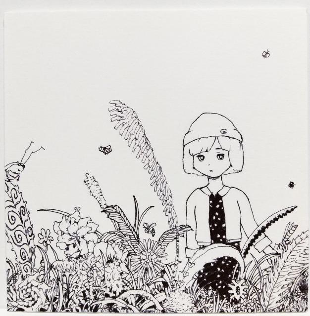 オリジナルイラスト手描きイラスト植物と女の子ハンドメイド自作原画インテリアモノクロアート < アニメ/コミック/キャラクター  オリジナルイラスト手描きイラスト植物と女の子ハンドメイド自作原画インテリアモノクロアート  < アニメ/コミック/キャラクターの