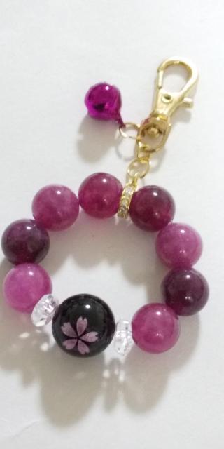 *.゜。:+*.゜オニキス桜彫りとレピドライトのキーホルダー*.゜。:+*.゜。:+* < 女性ファッション *.゜。:+*.゜オニキス桜彫りとレピドライトのキーホルダー*.゜。:+*.゜。:+* < 女性ファッションの