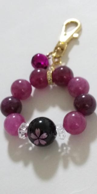 *.゜。:+*.゜オニキス桜彫りとレピドライトのキーホルダー*.゜。:+*.゜。:+* < 女性ファッション *.゜。:+*.゜オニキス桜彫りとレピドライトのキーホルダー*.゜。:+*.゜。:+* < 女性ファッションの