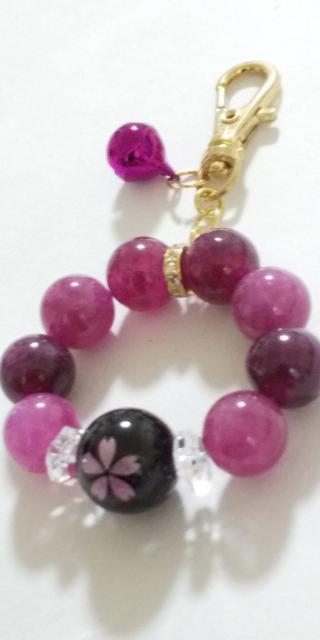 *.゜。:+*.゜オニキス桜彫りとレピドライトのキーホルダー*.゜。:+*.゜。:+* < 女性ファッション *.゜。:+*.゜オニキス桜彫りとレピドライトのキーホルダー*.゜。:+*.゜。:+* < 女性ファッションの