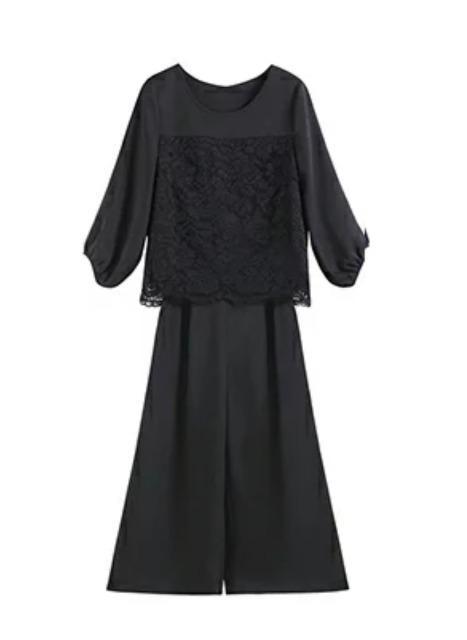 レーストップススラックスパンツのパンツドレス/大きめ XXL ブラック < 女性ファッション  レーストップススラックスパンツのパンツドレス/大きめ XXL ブラック < 女性ファッションの
