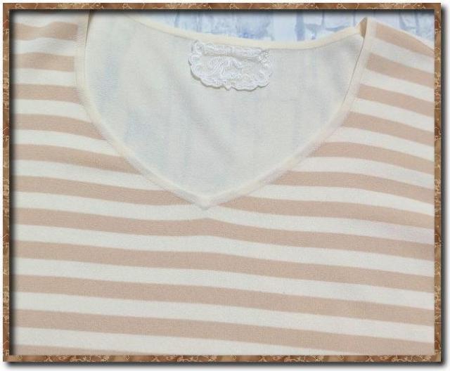 Rossa インポートロッサ ボーダー半袖カットソー オフホワイト×薄茶 < 女性ファッション Rossa インポートロッサ ボーダー半袖カットソー オフホワイト×薄茶 < 女性ファッションの