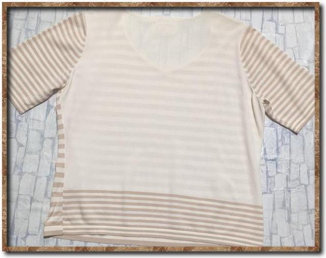 Rossa インポートロッサ ボーダー半袖カットソー オフホワイト×薄茶 < 女性ファッション Rossa インポートロッサ ボーダー半袖カットソー オフホワイト×薄茶 < 女性ファッションの