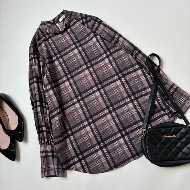 ◆極美品◆ナノユニバース◆チェック長袖ブラウス◆ボトルネック◆ブラウン系◆フリー < ブランド  ◆極美品◆ナノユニバース◆チェック長袖ブラウス◆ボトルネック◆ブラウン系◆フリー < ブランドの