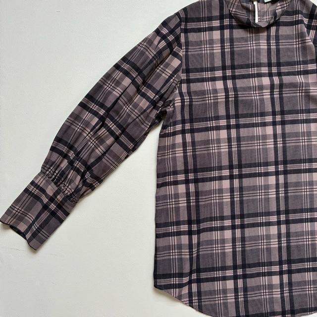 ◆極美品◆ナノユニバース◆チェック長袖ブラウス◆ボトルネック◆ブラウン系◆フリー < ブランド  ◆極美品◆ナノユニバース◆チェック長袖ブラウス◆ボトルネック◆ブラウン系◆フリー < ブランドの