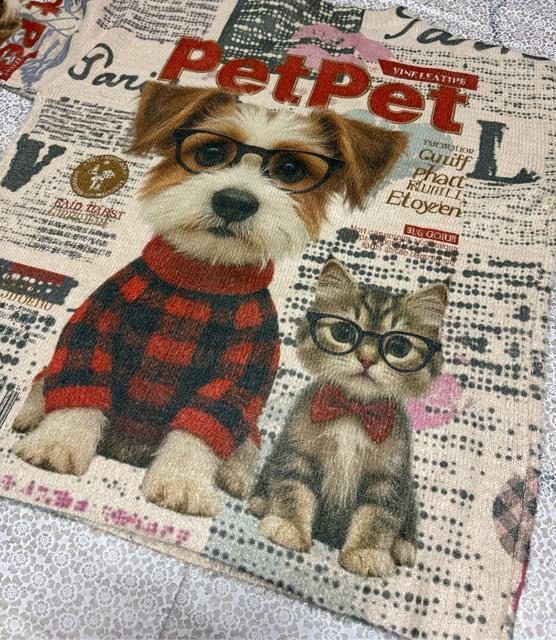 キラキラビーズ付き キュート犬猫柄 ニット セーター ベージュ系 大きいサイズ < 女性ファッション キラキラビーズ付き キュート犬猫柄 ニット セーター ベージュ系 大きいサイズ < 女性ファッションの