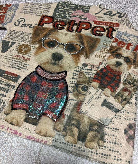 キラキラビーズ付き キュート犬猫柄 ニット セーター ベージュ系 大きいサイズ < 女性ファッション キラキラビーズ付き キュート犬猫柄 ニット セーター ベージュ系 大きいサイズ < 女性ファッションの