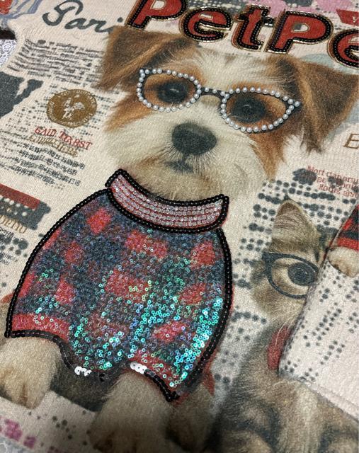 キラキラビーズ付き キュート犬猫柄 ニット セーター ベージュ系 大きいサイズ < 女性ファッション キラキラビーズ付き キュート犬猫柄 ニット セーター ベージュ系 大きいサイズ < 女性ファッションの