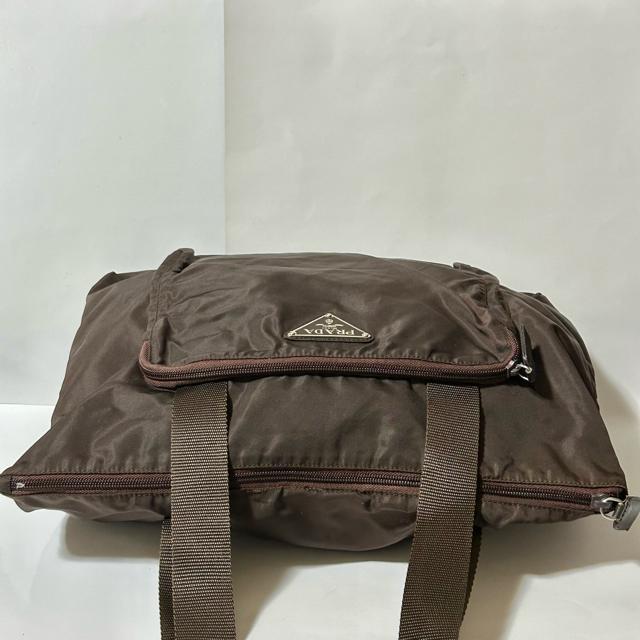 PRADA プラダ ナイロン サフィアーノ レザー トート バッグ 三角プレート ブラウン シルバー金具 < ブランド PRADA プラダ ナイロン サフィアーノ レザー トート バッグ 三角プレート ブラウン シルバー金具 < ブランドの