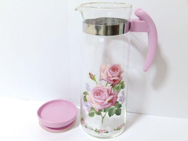 お茶.お水.ジュース.アイスティ等に♪ピンク薔薇ローズ柄 広口ピッチャー < インテリア/ライフ  お茶.お水.ジュース.アイスティ等に♪ピンク薔薇ローズ柄 広口ピッチャー < インテリア/ライフの