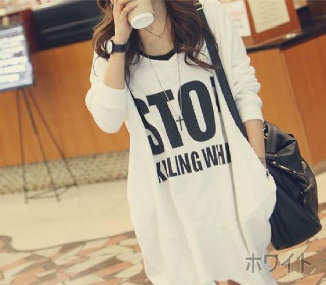 人気☆胸ロゴゆるTロングロンTフード付☆WHTM < 女性ファッション  人気☆胸ロゴゆるTロングロンTフード付☆WHTM < 女性ファッションの