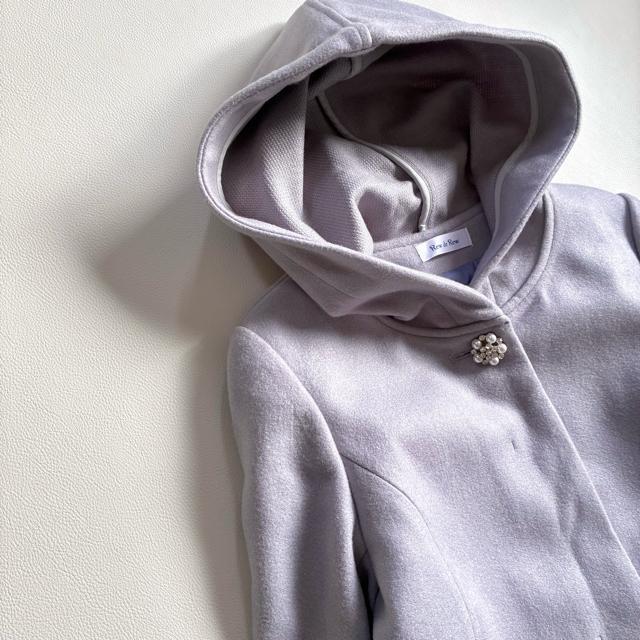 ◆美品◆ルーデルー◆3万◆ウール混フード付きロングコート◆パープル◆ビジュー◆L < 女性ファッション ◆美品◆ルーデルー◆3万◆ウール混フード付きロングコート◆パープル◆ビジュー◆L < 女性ファッションの