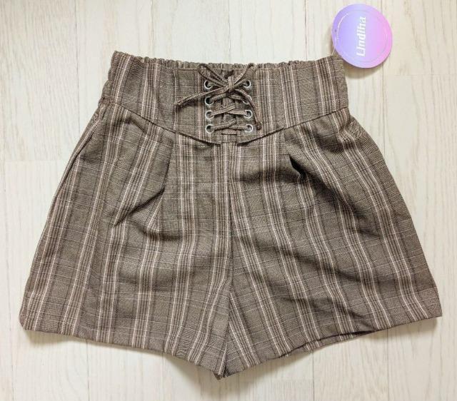 160★Lindiha★フロントレースアップ★チェックショートパンツ★新品★送料無料 < キッズ/ベビー  160★Lindiha★フロントレースアップ★チェックショートパンツ★新品★送料無料  < キッズ/ベビーの