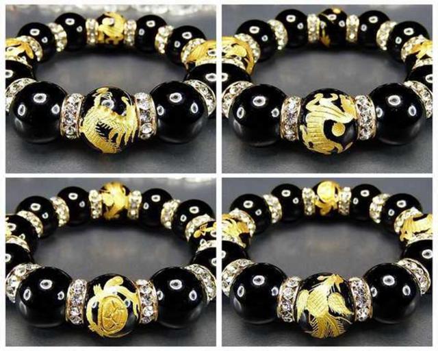 豪華超迫力金箔四神18mm弱オニキス手彫高級ロンデル天然石数珠ブレスレット < 男性アクセサリー/時計 豪華超迫力金箔四神18mm弱オニキス手彫高級ロンデル天然石数珠ブレスレット < 男性アクセサリー/時計の
