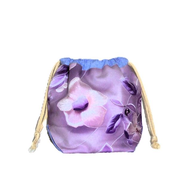 【底マチ幅が広い巾着】◆紫の花クレマチス×紫グラデーション◆裏地あり巾着 < 女性ファッション 【底マチ幅が広い巾着】◆紫の花クレマチス×紫グラデーション◆裏地あり巾着 < 女性ファッションの