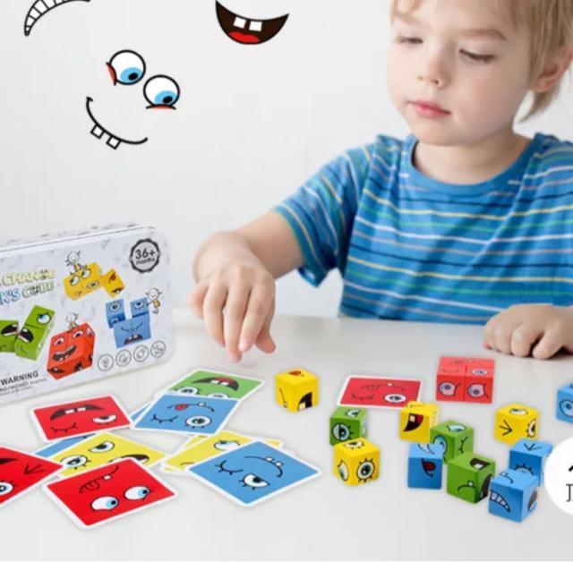 モンテッソーリパズルゲーム 子供用 - 木製の顔を変えるゲームキューブ 3歳以上 (カード64枚、ブロック16枚、ベル1個) < ゲーム本体/ソフト モンテッソーリパズルゲーム 子供用 - 木製の顔を変えるゲームキューブ 3歳以上 (カード64枚、ブロック16枚、ベル1個) < ゲーム本体/ソフトの