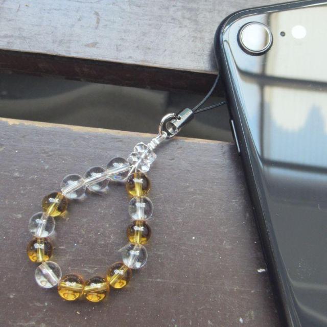 シトリンx水晶ストラップ 天然石 パワーストーン < 家電/AV シトリンx水晶ストラップ 天然石 パワーストーン < 家電/AVの