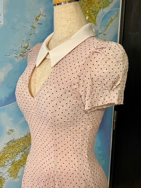 ピンク ドット柄 半袖ワンピース < 女性ファッション  ピンク ドット柄 半袖ワンピース < 女性ファッションの