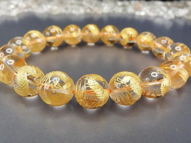 天然石五爪皇帝龍金箔天然水晶手彫り約10mmブレスレット数珠開運 < 女性アクセサリー/時計  天然石五爪皇帝龍金箔天然水晶手彫り約10mmブレスレット数珠開運 < 女性アクセサリー/時計の