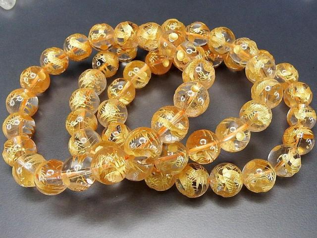 天然石五爪皇帝龍金箔天然水晶手彫り約10mmブレスレット数珠開運 < 女性アクセサリー/時計  天然石五爪皇帝龍金箔天然水晶手彫り約10mmブレスレット数珠開運 < 女性アクセサリー/時計の