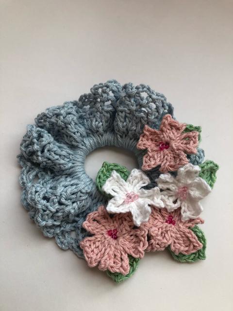 ハンドメイド シュシュ さくら♪さくら♪さくら ライトブルー < 女性ファッション  ハンドメイド シュシュ さくら♪さくら♪さくら ライトブルー < 女性ファッションの