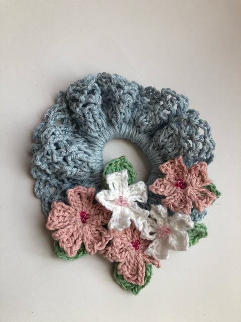 ハンドメイド シュシュ さくら♪さくら♪さくら ライトブルー < 女性ファッション  ハンドメイド シュシュ さくら♪さくら♪さくら ライトブルー < 女性ファッションの