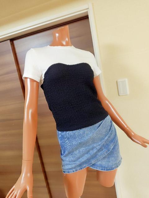 新品★M〜L★ホワイトTシャツ×黒ベアワッフル重ね着風Tシャツ★ < 女性ファッション  新品★M〜L★ホワイトTシャツ×黒ベアワッフル重ね着風Tシャツ★ < 女性ファッションの