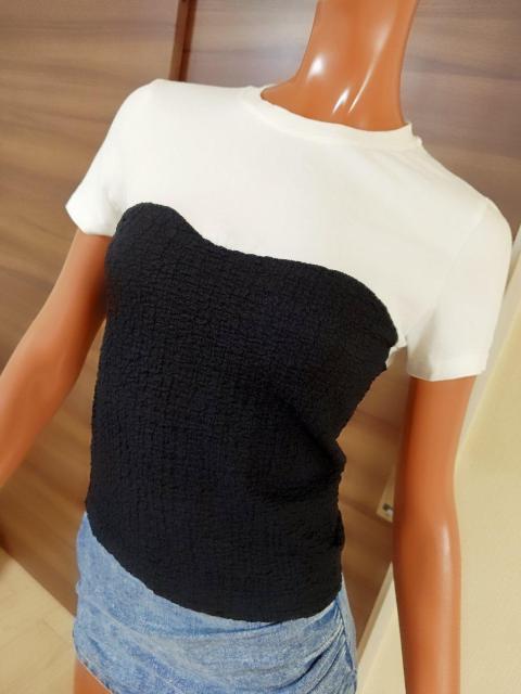 新品★M〜L★ホワイトTシャツ×黒ベアワッフル重ね着風Tシャツ★ < 女性ファッション  新品★M〜L★ホワイトTシャツ×黒ベアワッフル重ね着風Tシャツ★ < 女性ファッションの