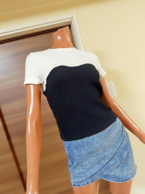 新品★M〜L★ホワイトTシャツ×黒ベアワッフル重ね着風Tシャツ★ < 女性ファッション  新品★M〜L★ホワイトTシャツ×黒ベアワッフル重ね着風Tシャツ★ < 女性ファッションの