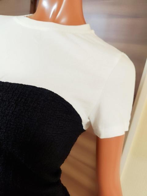 新品★M〜L★ホワイトTシャツ×黒ベアワッフル重ね着風Tシャツ★ < 女性ファッション  新品★M〜L★ホワイトTシャツ×黒ベアワッフル重ね着風Tシャツ★ < 女性ファッションの