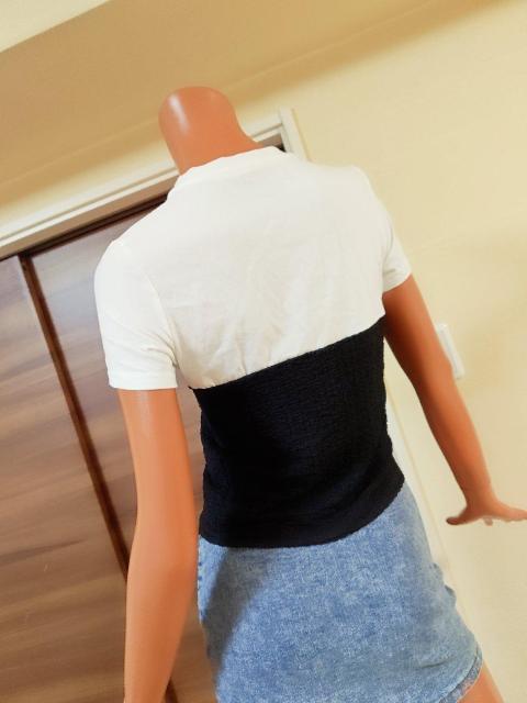 新品★M〜L★ホワイトTシャツ×黒ベアワッフル重ね着風Tシャツ★ < 女性ファッション  新品★M〜L★ホワイトTシャツ×黒ベアワッフル重ね着風Tシャツ★ < 女性ファッションの